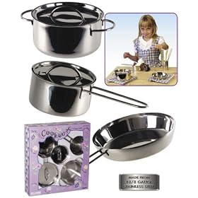 Children's Stainless Steel Cookware Set 5 Pc. Gift Set including Sauté Pan, Stock Pot and Sauce Pan... by Toy Cooking