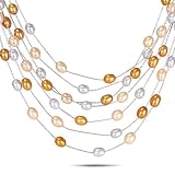 Brass Freshwater Multi-Yellow Rice Pearl 7-Row Necklace with Chain (17 in) (6-6.5mm)