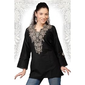 Black long sleeves Kurti/Tunic with neckline embroidery
