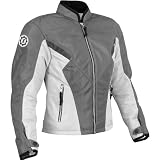 FirstGear Contour Women's Mesh Street Bike Racing Motorcycle Jacket w/ Free B&F Heart Sticker Bundle - Dark Grey/Silver / 2X-Large