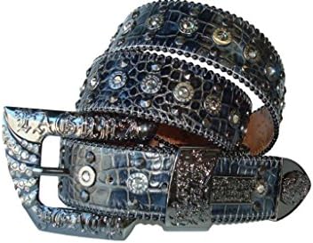 Made of USA Laguna Beach Best Quality Leather Belt Black Swarovski Crystals Stud Fancy Skull LB11