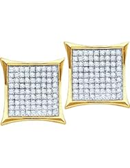 Real Diamond Earrings 0.50CTW DIAMOND LADIES MICRO-PAVE FASHION EARRINGS Yellow-gold 14K