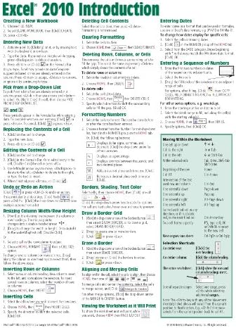 Microsoft Excel 2010 Introduction Quick Reference Guide (Cheat Sheet of Instructions, Tips & Shortcuts - Laminated Card)