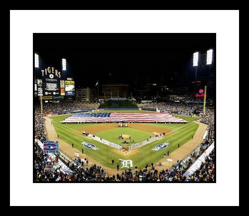 2006 Detroit Tigers Framed 8x10 Photo - 2006 World Series Game 1 Flag at Comerica Park