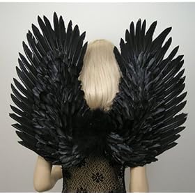 Duo Use Black Swan Birds Raven Crow Costume Fallen Angel Gothic Fairy Feather Wings, Pointing up or Down. Adult Size. Unisex.