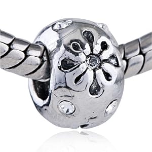 Buy April Birthstone Snowflake European Charm Beads Flower - Pandora Bead and Bracelet Compatible by Pugster