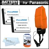2 Pack Battery Kit For Panasonic Lumix DMC-TS25, DMC-TS20 WaterProof Digital Camera Includes 2 Extended Replacement (900Mah) DMW-BCK7 Batteries + Floating Strap + LCD Screen Protectors + MicroFiber Cleaning Cloth