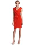 Donna Morgan Women's Cap Sleeve Asymmetrical Draped Sheath Dress, Hot Coral, 8