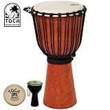Toca Street Series Wood Djembe with 12 inch hand selected goatskin head and traditional rope tuning system (TSSDJ-LC). Includes Toca Djembe Shaker (TDS-DPS) 