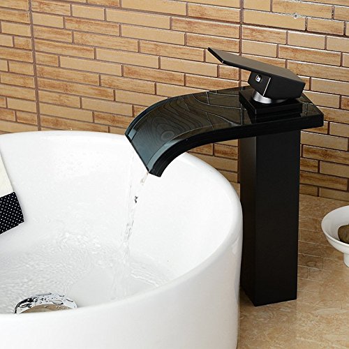 DD Copper bronze glass black hot and cold wash black glass waterfall basin faucet
