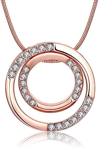 Abusun® Circle in Circle Pendant Necklace with Swarovski Elements 18k Rose Gold Snake Chain for Womens