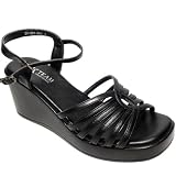 Strappy Casual Wedge Ankle Strap Comfort Sandal Black SF801-003