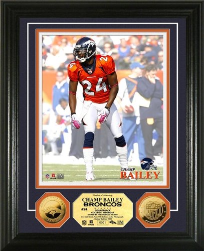 Champ Bailey Framed 24KT Gold Coin Denver Broncos Photo Mint