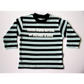 Striped long sleeve tee 6-12 months mint/navy 'Terror,chaos,mayhem my job here is done' top