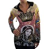 CHRISTIAN AUDIGIER Ed Hardy Womens Mary Faith Platinum Hoodie Hooded Sweatshirt