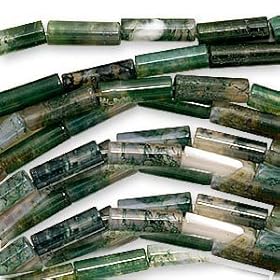 Genuine Moss Agate 13mm Tube Beads /15.5 Inch Strand