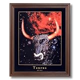 Taurus Bull Horn Zodiac Sign Astrology Home Decor Wall Picture Cherry Framed Art Print