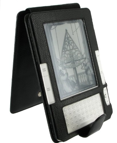 Black Full Genuine Leather Flip Case for Amazon Kinde 2 (Old Version) E-Reader Reading Device (Kindle NOT Included)