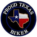 Proud Texas Biker Embroidered Patch Lone Star State Flag Iron-On Motorcycle Emblem