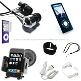 DreamBargains Premium Nano 4th Generation 8GB 16GB Accessory Bundle Kit - Protective Silicone Sleeve - Black + Adjustable Sport Armband - Black + Screen & Click Wheel Protector Film + Travel Charger - White + Car Charger - White + Durable Metallic Sound Isolating In-Ear Earbud Earphones - Black + Neckstrap - Black + Adjustable Windshield Mount - Black
