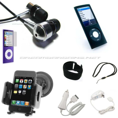 Childrens Toyshop  Sporting Goods : DreamBargains Premium Nano 4th Generation 8GB 16GB Accessory Bundle Kit - Protective Silicone Sleeve - Black + Adjustable Sport Armband - Black + Screen & Click Wheel Protector Film + Travel Charger - White + Car Charger - White + Durable Metallic Sound Isolating In-Ear Earbud Earphones - Black + Neckstrap - Black + Adjustable Windshield Mount - Black