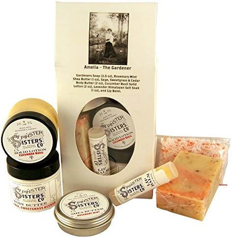 Spinster Sisters Amelia the Gardener Sampler - Handmade Soap, Lip Balm, Healing Salve, Body Butter, Solid Lotion, and Himalayan Salt Soak