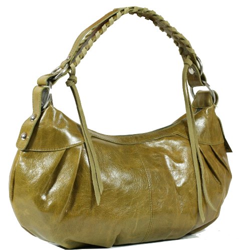Phyn&egrave;s Paris kleine trendige Umh&auml;ngetasche / Schultertasche Echt-Leder in hellem Oliv