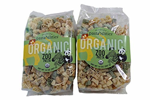 Kids Organic Zoo Pasta - Panda Bears, Zebras, Elephants and Monkey Noodle Shapes - non GMO - 2 Packages, 14 Ounces Each