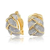 Bling Jewelry Two Tone Braided Cable Style Woven Half Hoop Clip On Earrings