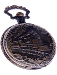 Railway Train Pocket Watch With Chain Quartz Movement Arabic Numerals Full Hunter Vintage Design PW-41