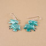 Bunny Enameled Earrings Sterling Silver 925 Green