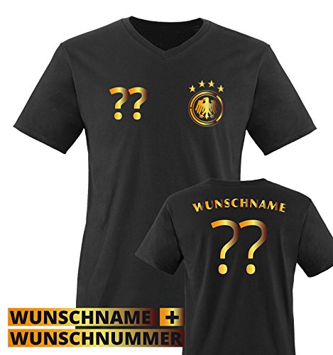 TRIKOT – DE – WUNSCHDRUCK – Herren V-Neck T-Shirt – Schwarz / Gold Gr. XL