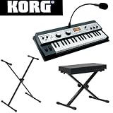  - Korg Music Synthesizer With 8 Band Vocoder & Microphone With Ultimate Support JamStands Medium Keyboard Bench & On-Stage Stands Standard Keyboard Stand