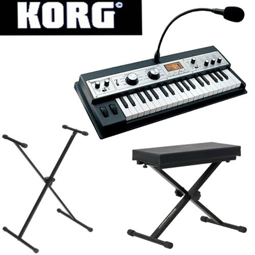 Korg MICROKORGXL Music Synthesizer With 8 Band Vocoder and Microphone With Keyboard Bench and Keyboard Stand