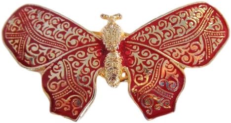 Cloisonné Butterfly in Red with Gold Finish: Pin and Eyeglass Holder.