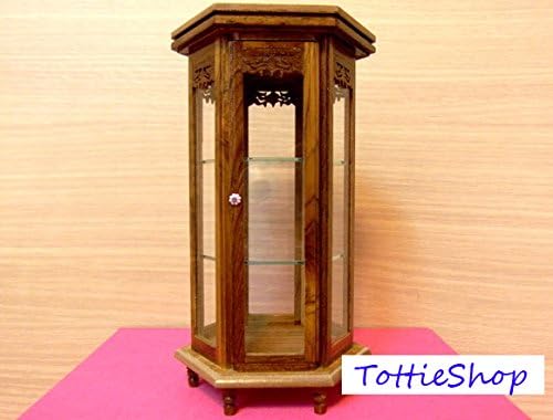 Thai Furniture small wood cabinet with doors and shelves Hexagon Shape