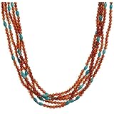 14k Yellow Gold Carnelian and Turquoise Necklace, 17
