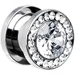 00 Gauge Stainless Steel Clear CZ Screw Fit Tunnel