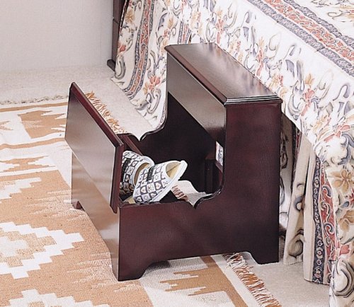Cherry finish wood bedroom step stool with storage
