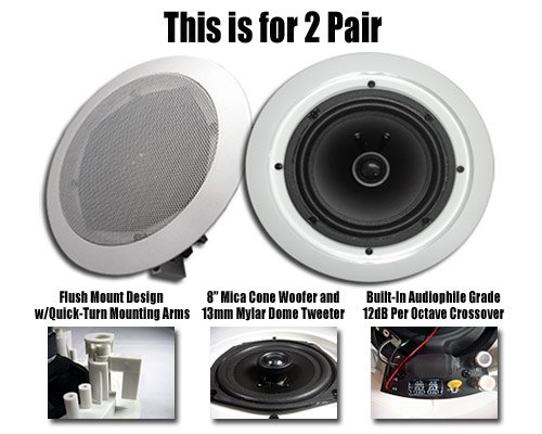 517ghrFG2PL Visonik VR802 4PKG (4) 350W 8 2 Way Home Theater In Wall Ceiling Speakers