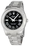Rolex Datejust II Black Roman Dial Fluted 18k White Gold Bezel Two Tone Oyster Bracelet Mens Watch 116334BKRO