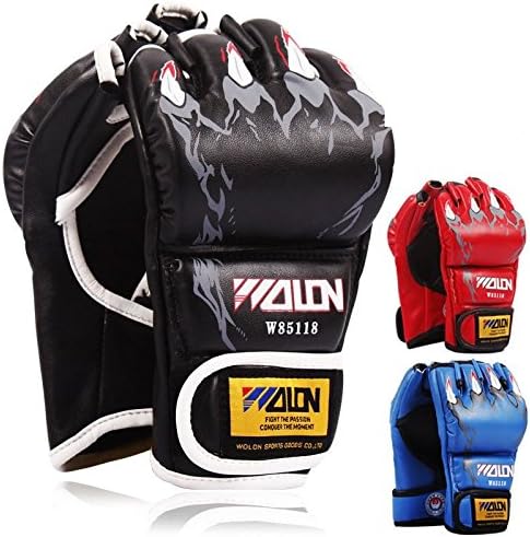 Sparring Grappling Boxing Fight Punch Ultimate Mitts Gloves MMA UFC Leather (Black)