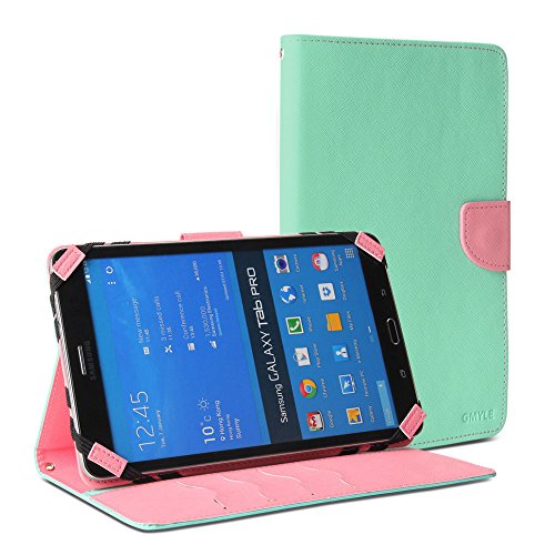 Universal 7 inch Tablet Case, GMYLE Universal Clutch Purse case for 7 to 8 inch tablet Android Tablet, LG G Pad, Verizon Ellipsis 7 inch, Blackberry Playbook , Dell Venue 7, asus memo pad HD 7, Hisense Sero 7 pro lite, Lenovo IdeaTab Miix2 - Mint Green & Pink Cross Pattern PU Leath