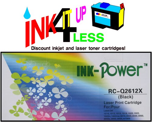non OEM HP 12A (Q2612A) Jumbo 3k Compatible laser toner cartridge fits HP LaserJet M1319f mfp LaserJet 1010, LaserJet 1012, LaserJet 1018, LaserJet 1020, LaserJet 1022 Series, LaserJet 3015, LaserJet 3020, LaserJet 3030, LaserJet 3050, LaserJet 3052, LaserJet 3055.