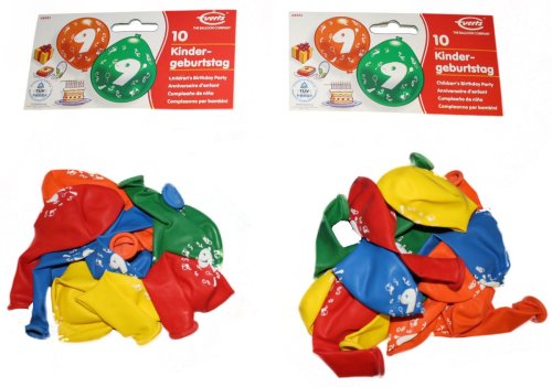Everts 48951 - 2 x 10 Geburtstagsballons ""9"" im Beutel