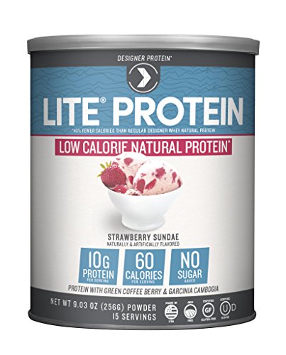 Designer Protein LITE, Low Calorie Natural Protein, Strawberry Sundae, 9.03 Ounce