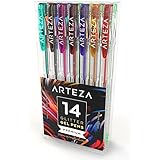 Glitter Gel Pens by Arteza, Set of 14 Superior Quality Artists Pens - Great for Coloring Books, Scrapbooks, Greeting Cards & Journals - Acid Free, Non-Toxic - 100% Satisfaction Guarantee