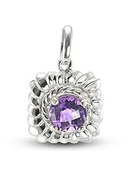 Square Rope Textured And Swirl Textured Pendant With A Round Authentic Amethyst Center Stone