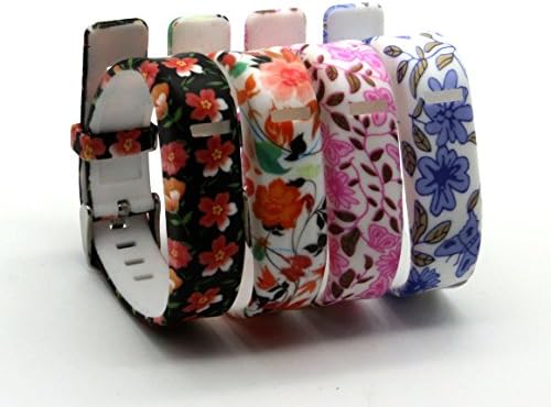 HoneyLife Fitbit Flex Cute Silicone Replacement Wristband Bracelet/ Wireless Activity and Sleep Tracker Accessory Band with Safety Watch Buckle + Fastener Ring (Floral Pattern #1 - Pack of 4)