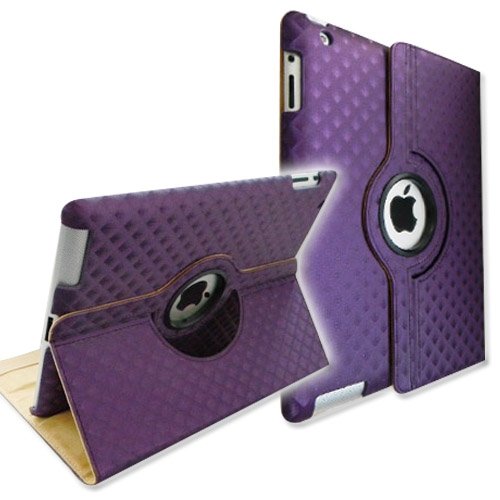 Fintie(TM) 360 Degree Rotating Stand Smart Cover Leather Case Unique Diamond Pattern for Apple iPad 2 (with wake/sleep capability) - Purple